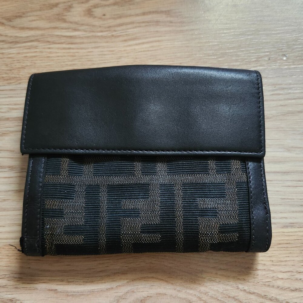 FENDI canvas zucca leather-trimmed wallet